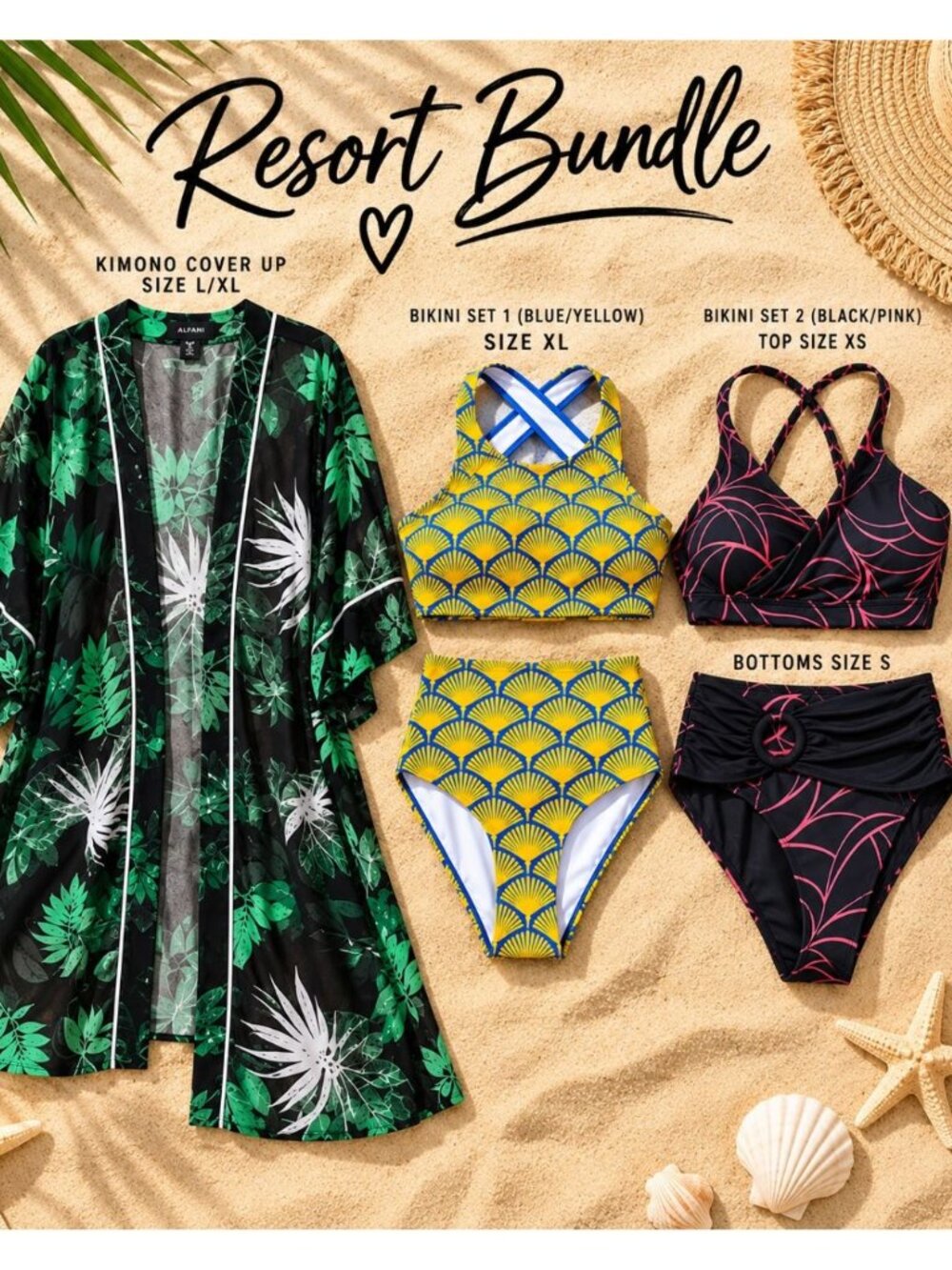 Resort Swim Bundle 2 Bikini Sets Alfani Tropical Cover Up High Waisted XS, S, XL